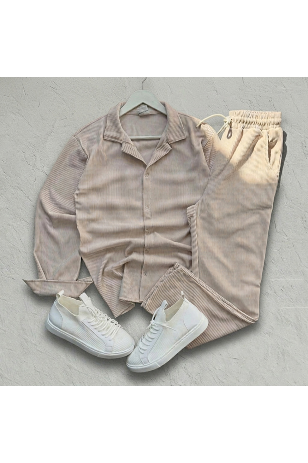 Men's Wrinkled Shirt and Pants 2-Piece Set - Top and Bottom Set
