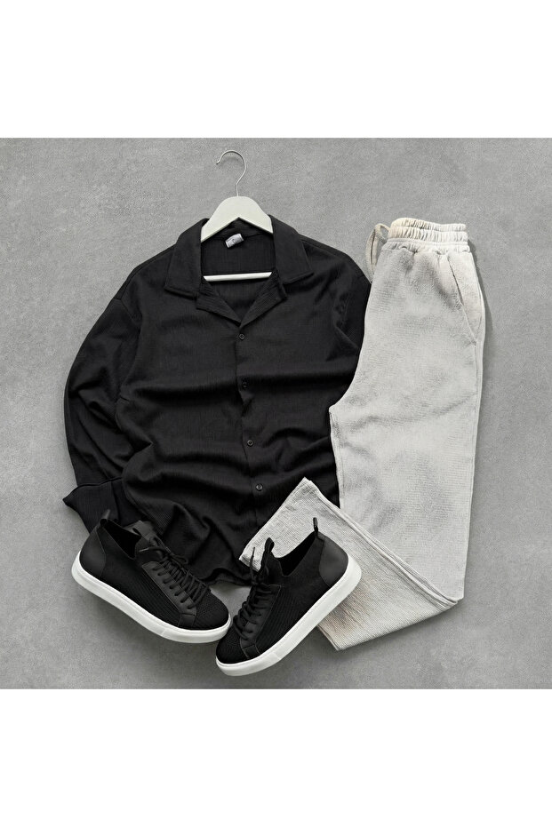 Men's Wrinkled Shirt and Pants 2-Piece Set - Top and Bottom Set