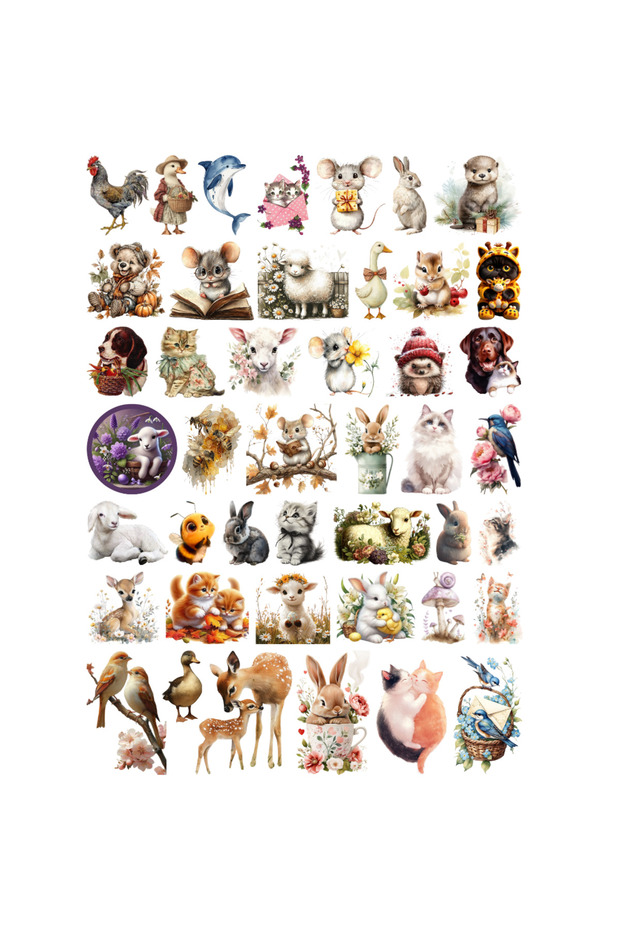44 Pieces Cute Animals Vintage Sticker Set - Sticker Set Sketchbook