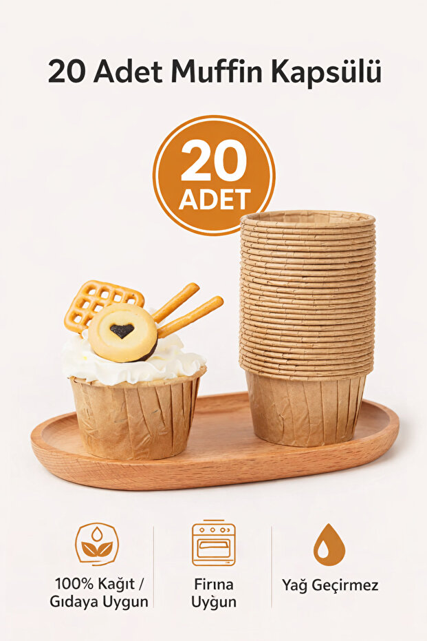 20 Pieces Kraft Muffin Cupcake Mold Cake Capsule Natural Cake Mold, Airfryer Compatible