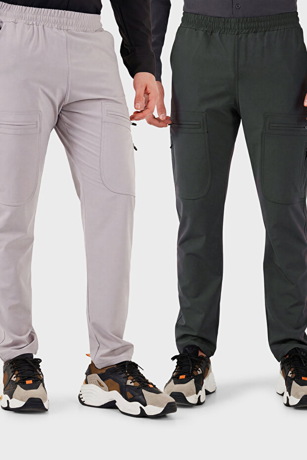 Normal Fit Cargo Pocket Elastic Waist Trekking and Courier 2-Pack Pants Men's Pants 6