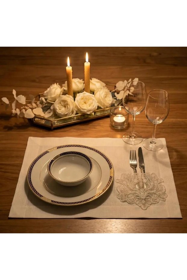 Monet Linen French Lace American Serving Napkin 35X45Cm with Fork Knife Spoon Cover