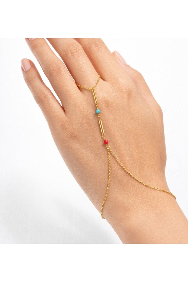 Gold Color Turquoise Red Bead Detailed Steel Shahmeran