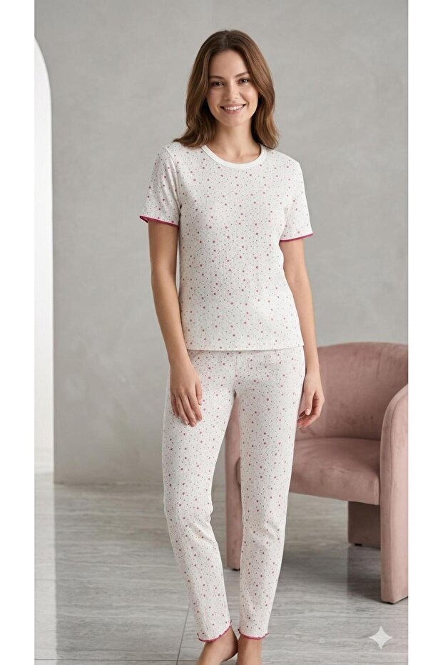 Short Sleeve Patterned 100% Cotton Summer Pajama Set