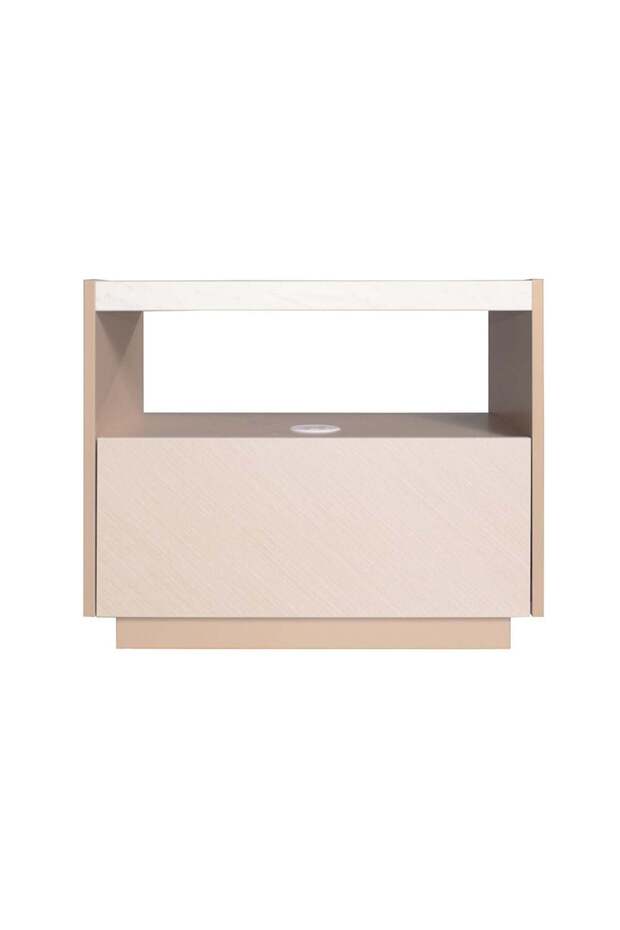 1 Drawer Left Night Stand With Wireless Charger - Beige/White