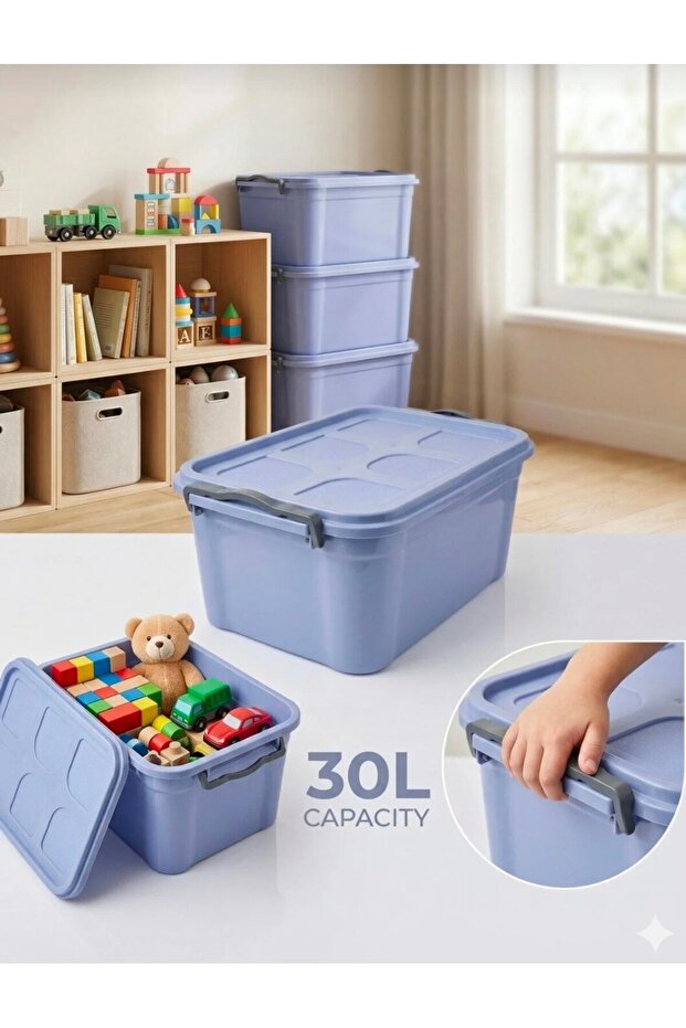 30 Liters 2 Pieces Multi-Purpose Organizer Plastic Storage Box with Locking Lid, Toy Storage Box