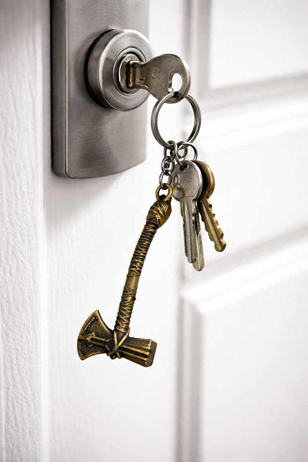 Viking Axe Figured Metal Keychain with Antique Look Unisex Accessory