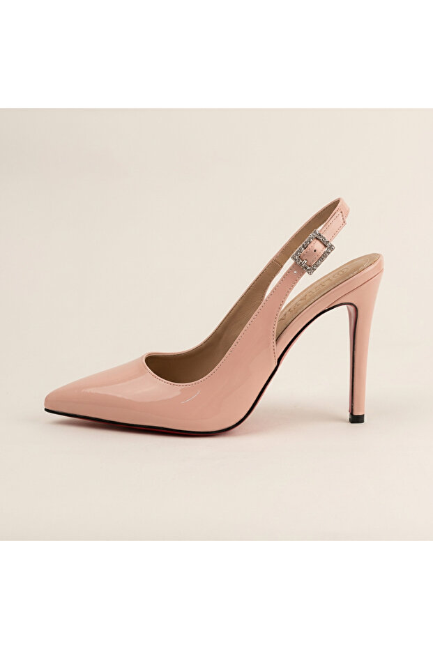 Imperra Stone Buckle Detailed Patent Leather Heeled Shoes
