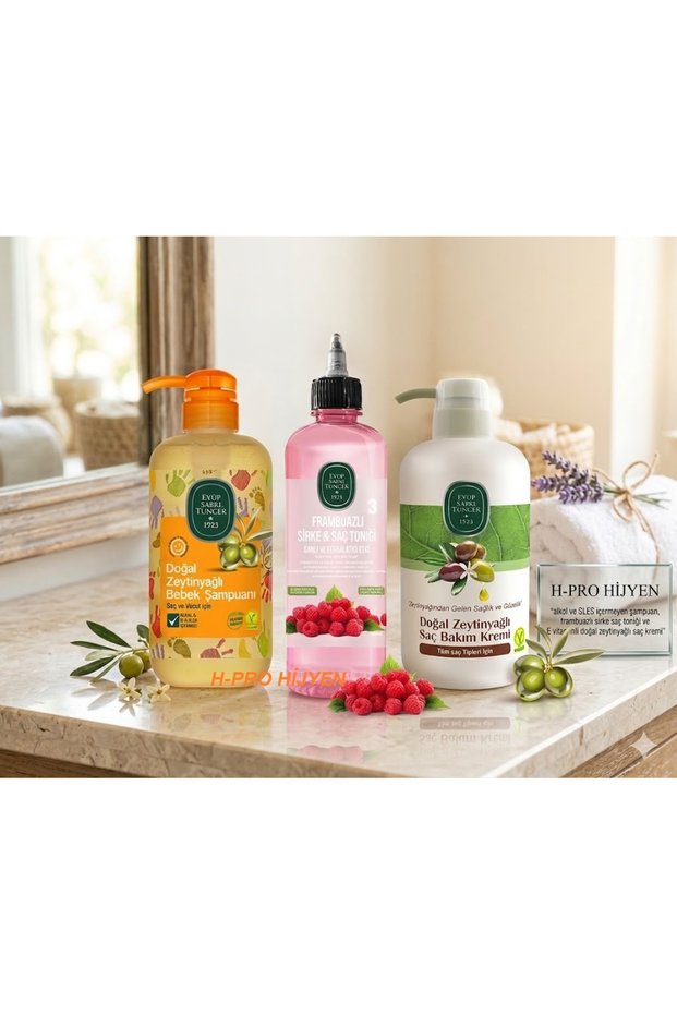 H-Pro Hygiene Hair Care Set - Alcohol & Sles-Free Shampoo + Raspberry Vinegar Hair Tonic + Conditioner