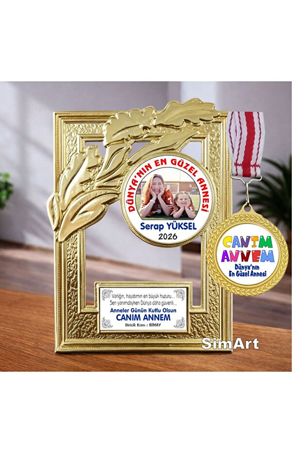SimArt Design Fotoğraflı ANNELER GÜNÜ Çerçeve Plaket +Madalya Set Kişiye özel TRCPL50