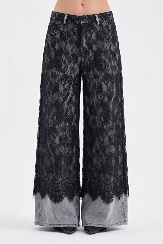 Women's Lace Detailed Design Palazzo Jeans