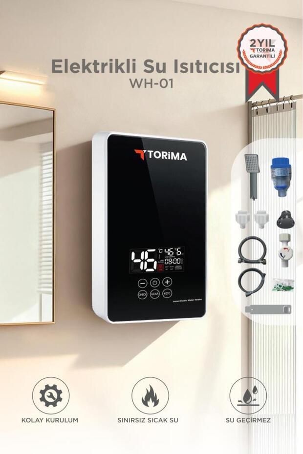 Torima Şofben Elektrikli Su Isıtıcı 7000W Banyo Mutfak Tipi Duvara Monte Su Isıtıcısı WH01 Siyah