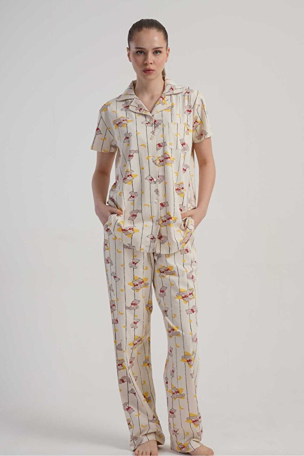 Women's Beige Lyc Suprem Pocketed Pajama Bottoms