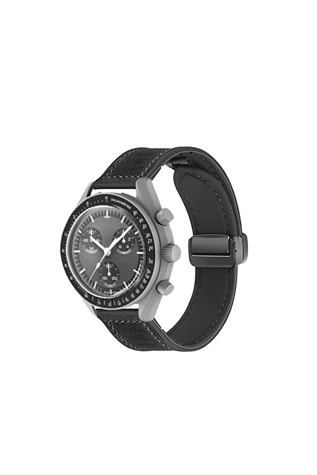 For MoonSwatch Black 20mm Silicone Leather Strap For X Swatch MoonSwatch Magnetic Buckle Bracelet