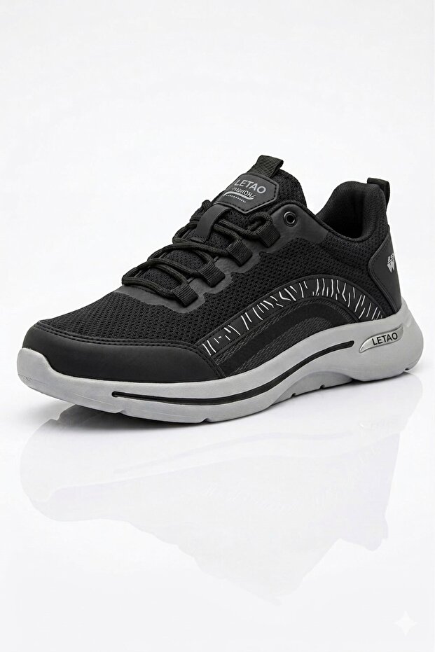 Men's Black Walking and Running Shoes - Orthopedic Soft Sole