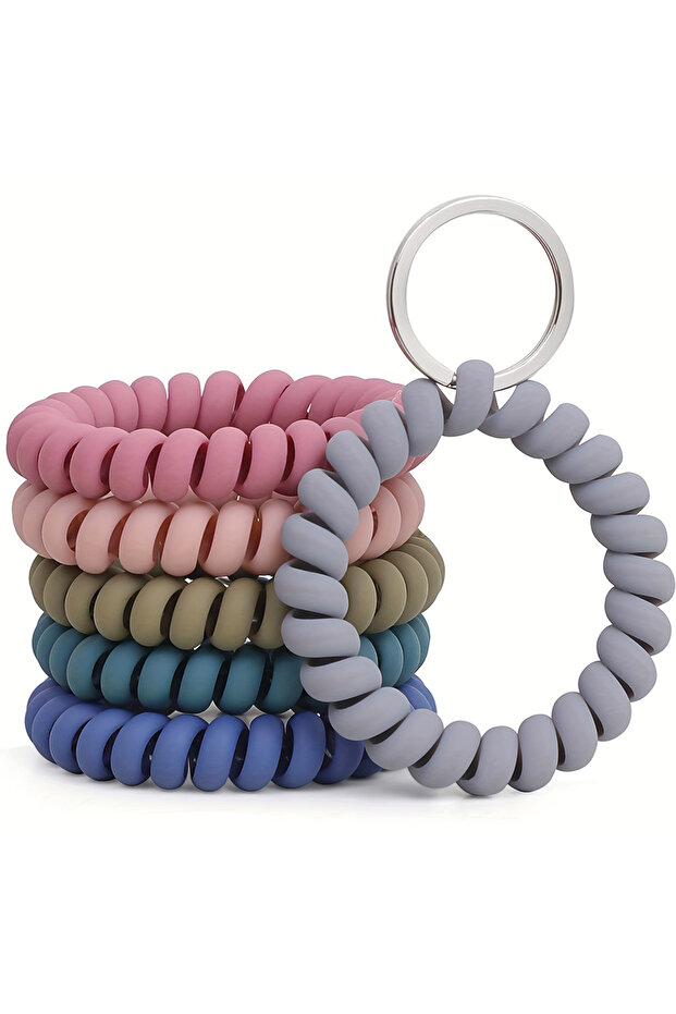 6pcs 6PCS Spiral Coil Wrist Keychains Spring Flexible Spiral Wrist Coil Wrist Band Bracelet Key Rin