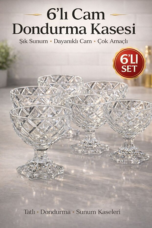 6-Piece Glass Ice Cream Bowl, Footed Dessert Bowl, Transparent Presentation Bowl