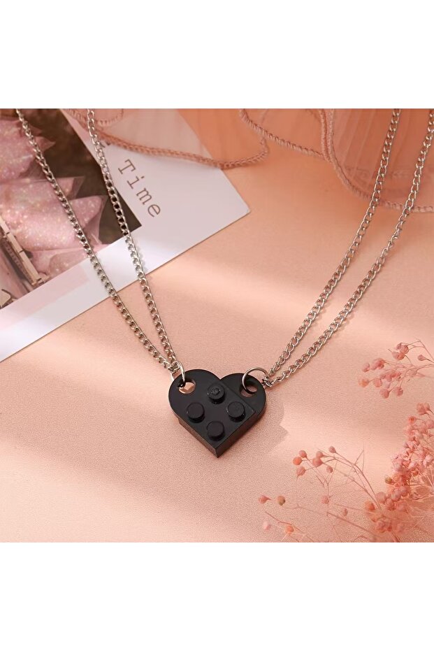 CZ0209 Heart Brick Couples Necklace Creative Simple Love Hanging Card Double-layer Pendant
