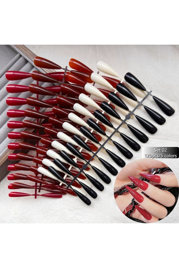 Set 02 120PCS Black Fake Nails, Press On Nails With Simple Design, False Nails For Women Girls Daily