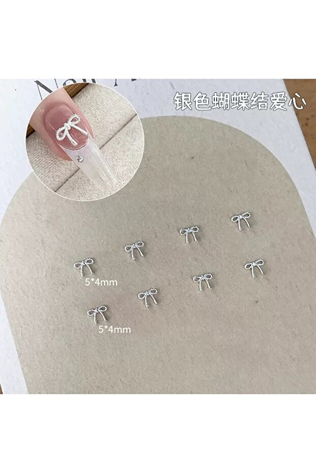 50pcs 50pcs Alloy Bow Heart Nail Charms Accessories 3D Silver Small Bowkont Heart-shaped Ornaments N