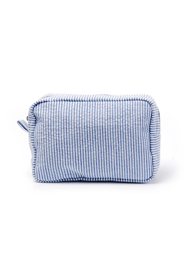 NavyBlue Seersucker Ruffle Cosmetic Bags Pink/Purple Striped Storage Make Up Bags for Women Lady wit