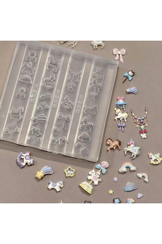 ML-20 Dreamy Unicorn Rainbow Horse Bowtie Candy Bean Carousel Cute Rabbit 3D Nail Art Decorations DI