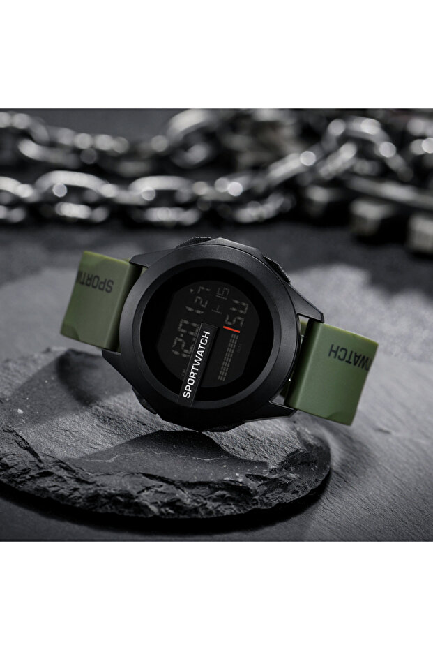 A-Army-green Electronic Watch for Men LED Digital Watch Stopwatch Luminous Date Week Waterproof Men