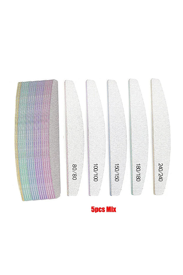 CSX-Mix 5-Piece Mixed Color Nail File Set–80/100/150/180/240 Grit, Professional Sandpaper for Cuticl