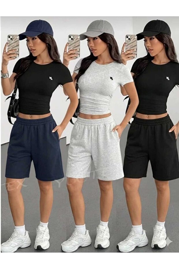 3 Pieces (Shorts) Black-Grey-Navy Blue Women's Oversize Fit Shorts Bermuda Comfortable Fit Anti-Sweat
