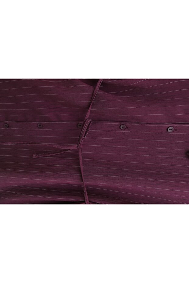Side Collared Buttoned Crinkle Shirt Tunic - Plum - 2