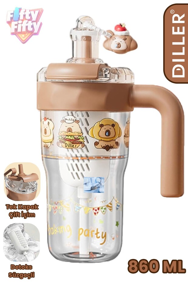 زجاجة مياه تريتان مزدوجة الاستخدام من ديلر بسعة 860 مل مع شفاطة وتصميم مريح -FFD860ML3RENK