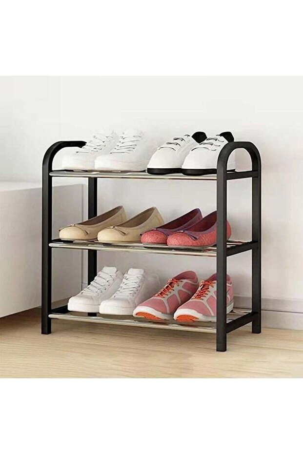 3-Tier Metal Shoe Rack for 6 Pairs, Stackable Storage Organizer Stand