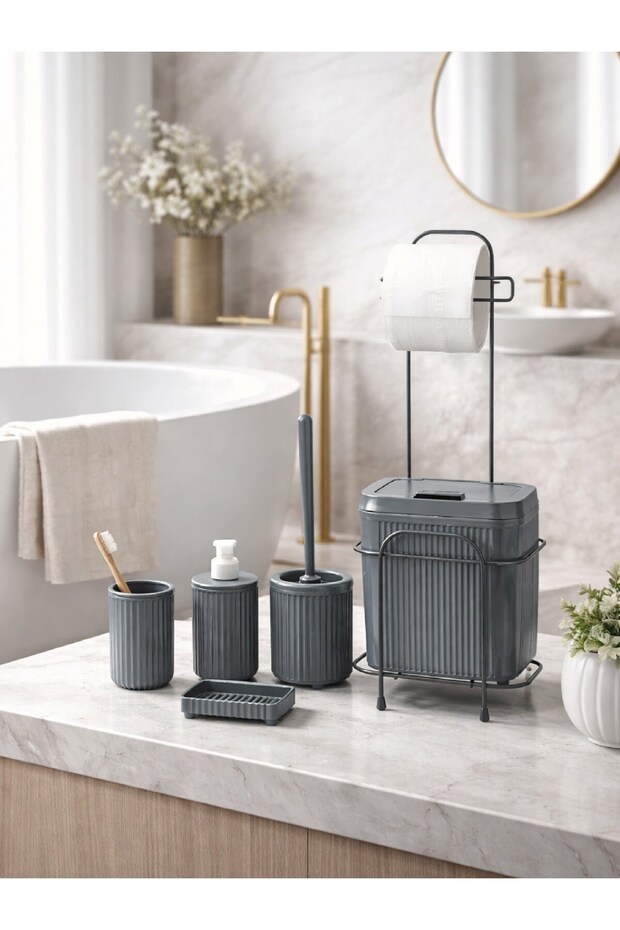 طقم حمام أنثراسايت فاخر من 5 قطع مع حامل DC-6806