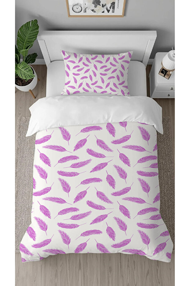 Flamingo Pink Patterned Digital Printed Special Design Single Duvet Cover Set Without Sheets