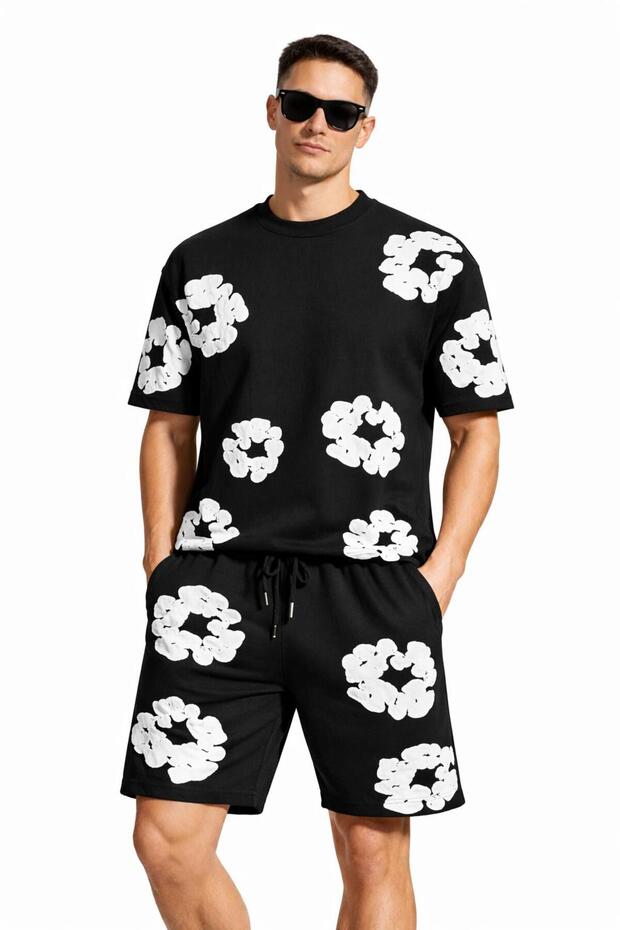 Men's 2-Piece Set Printed Shorts T-Shirt Set Oversize Double Face
