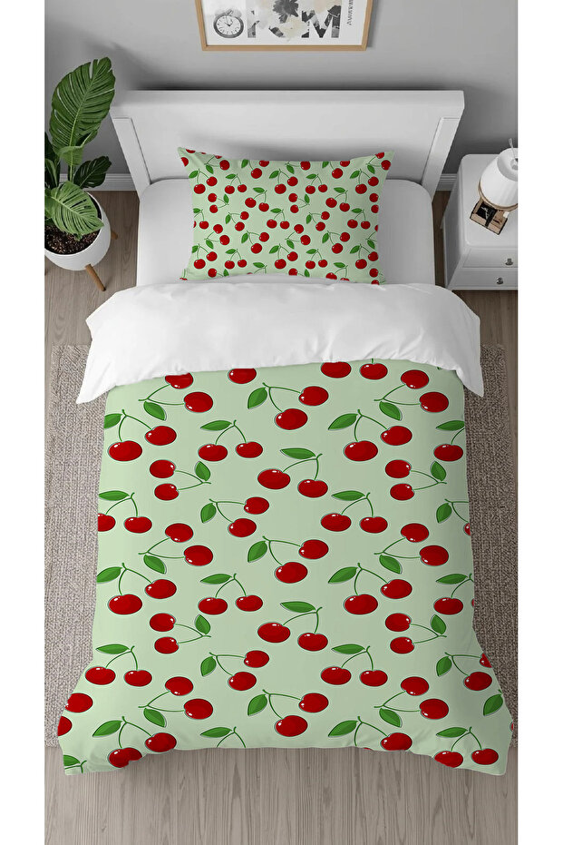 Cherry Fruit Patterned Digital Printed Special Design Single Stylish Duvet Cover Set Without Sheets