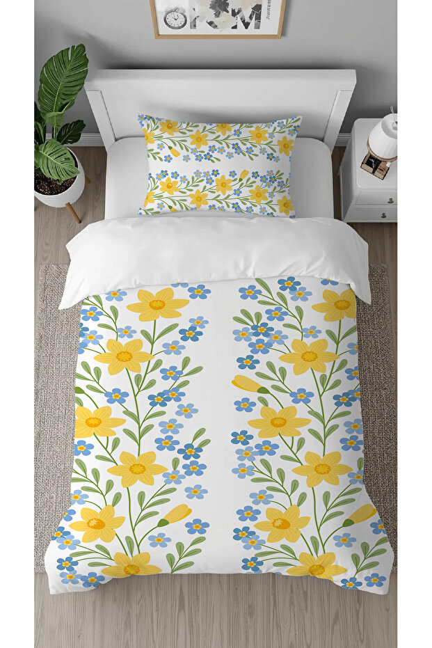 Flowers and Leaf Pattern Digital Printed Special Design Stylish Single Duvet Cover Set Without Sheets