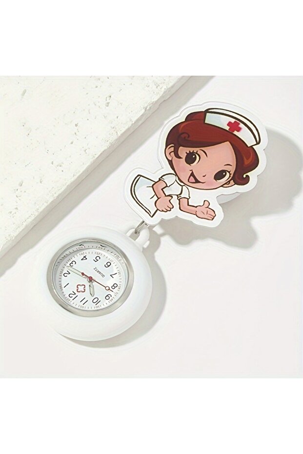 white Adorable Cartoon Nurse Watch - Stretchable Rechargeable Watch with Strap, Quartz Movement,...