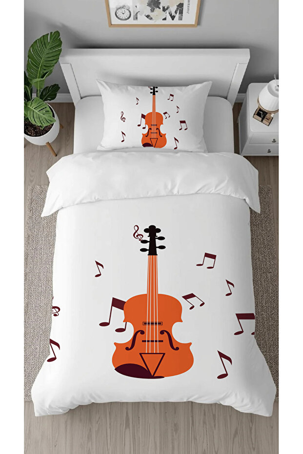 Guitar Music Best Patterned Digital Printed Specially Designed Stylish Single Duvet Cover Set Without Sheets