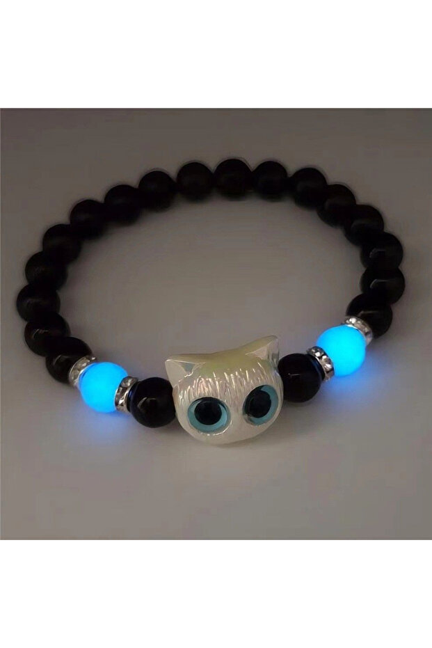 White blue 1Pcs Matching Bracelets for Couples Luminous Cute Cat Friendship Bracelete Black White Ca