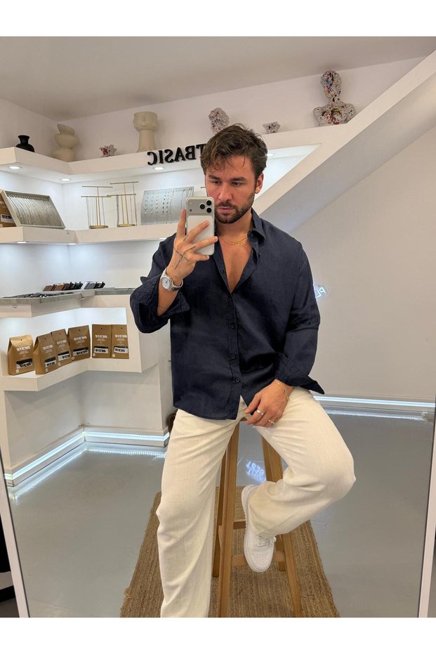 GG %100 Linen Oversize Premium Gömlek