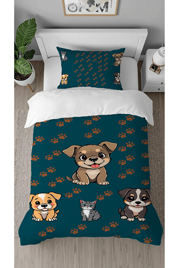 Cute Dog Patterned Digital Printed Special Design Single Duvet Cover Set Without Sheets
