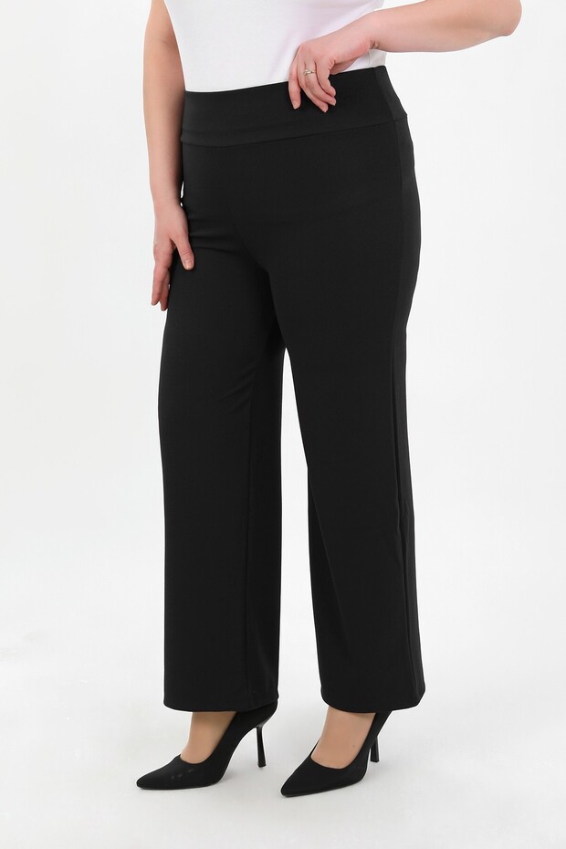 Women's Black Lycra Crepe Wide Leg Plus Size Trousers