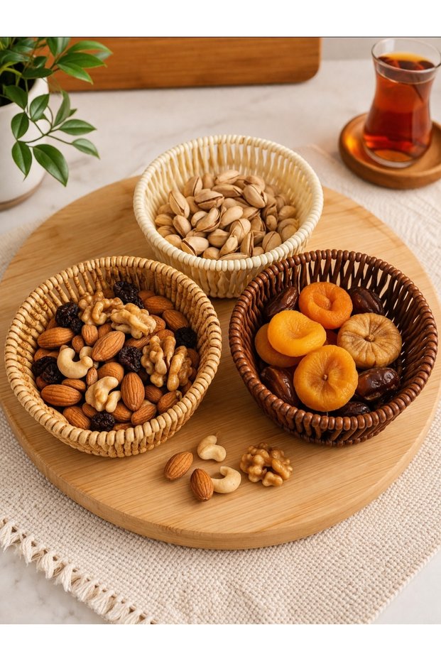 Plastic Rattan Snack Bowl Set of 3 – 10 cm Diameter – Wicker Look Presentation Bowl, Washable, Unbreakable