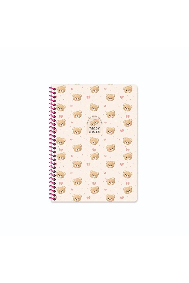 Keskin 16.5*22.5 Striped Spiral Bound Hard Cover Teddy Bear Notebook - Cream