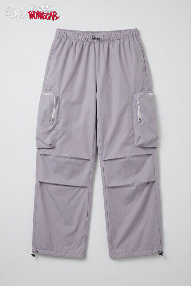 Unisex Oversize Parşüt Cargo Pants Pleated Sweatpants with Elastic Waist and Cuffs