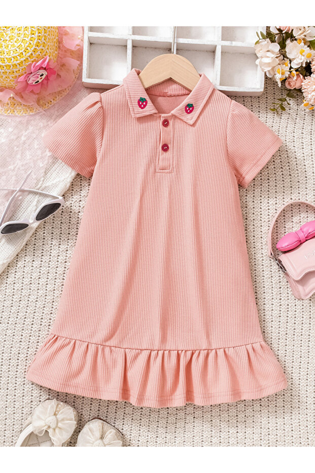 Girls Texture Puff Sleeve Ruffle Hem Dress