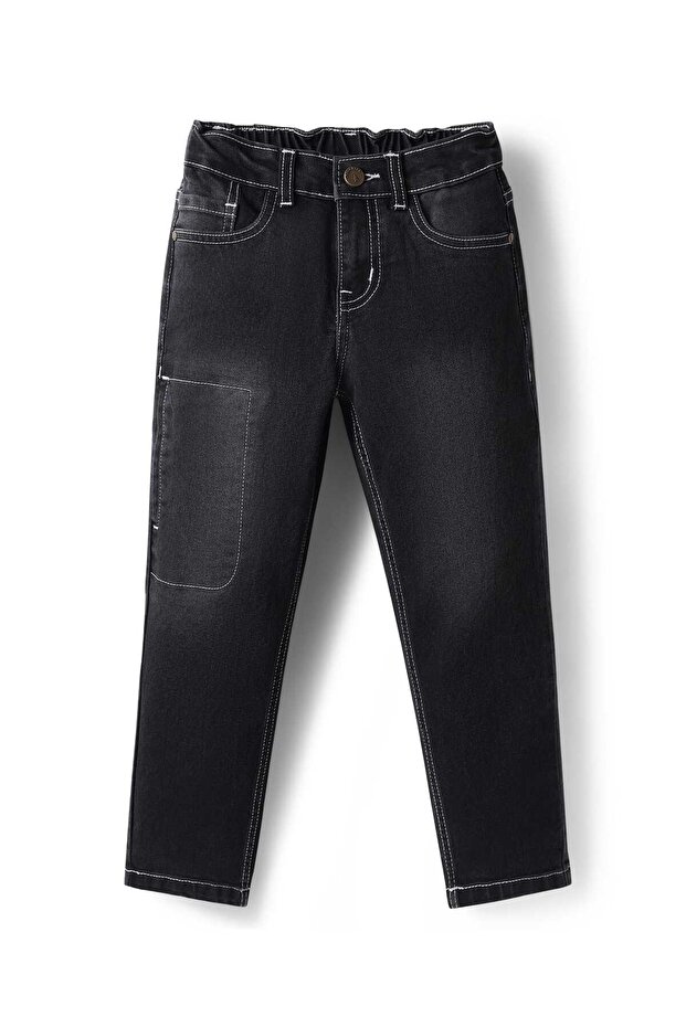 Woven Full Length Washed Denim Jeans - Black