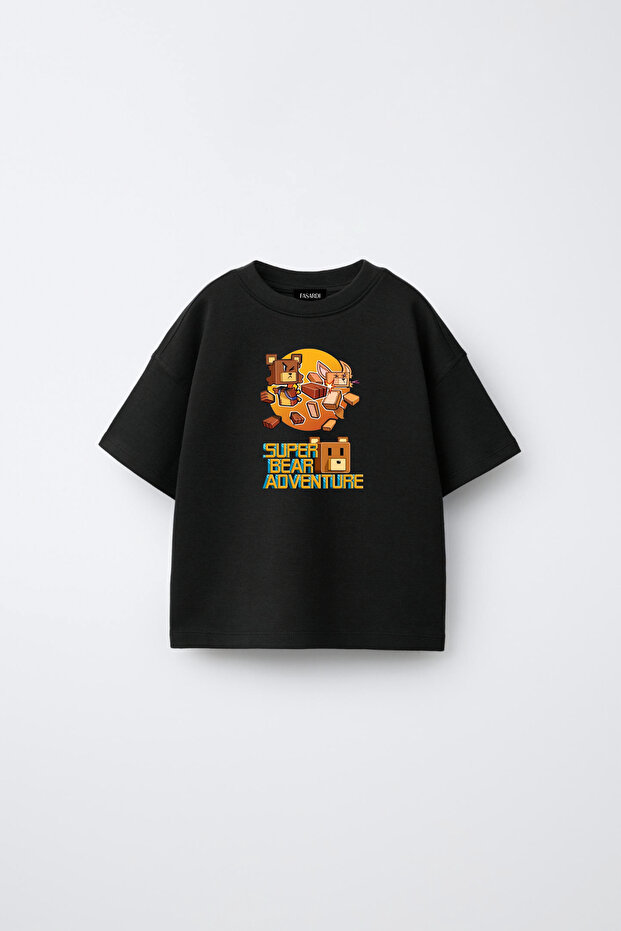 Super Bear Adventure Super Bear Printed Oversize 100% Cotton Short Sleeve Unisex Kids T-Shirt