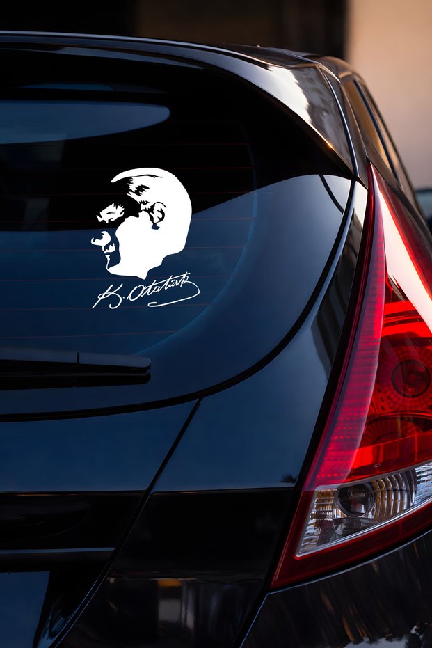 Atatürk Silhouette Signature Sticker - Mustafa Kemal Atatürk Auto Sticker - Car Motor Sticker 11X15Cm